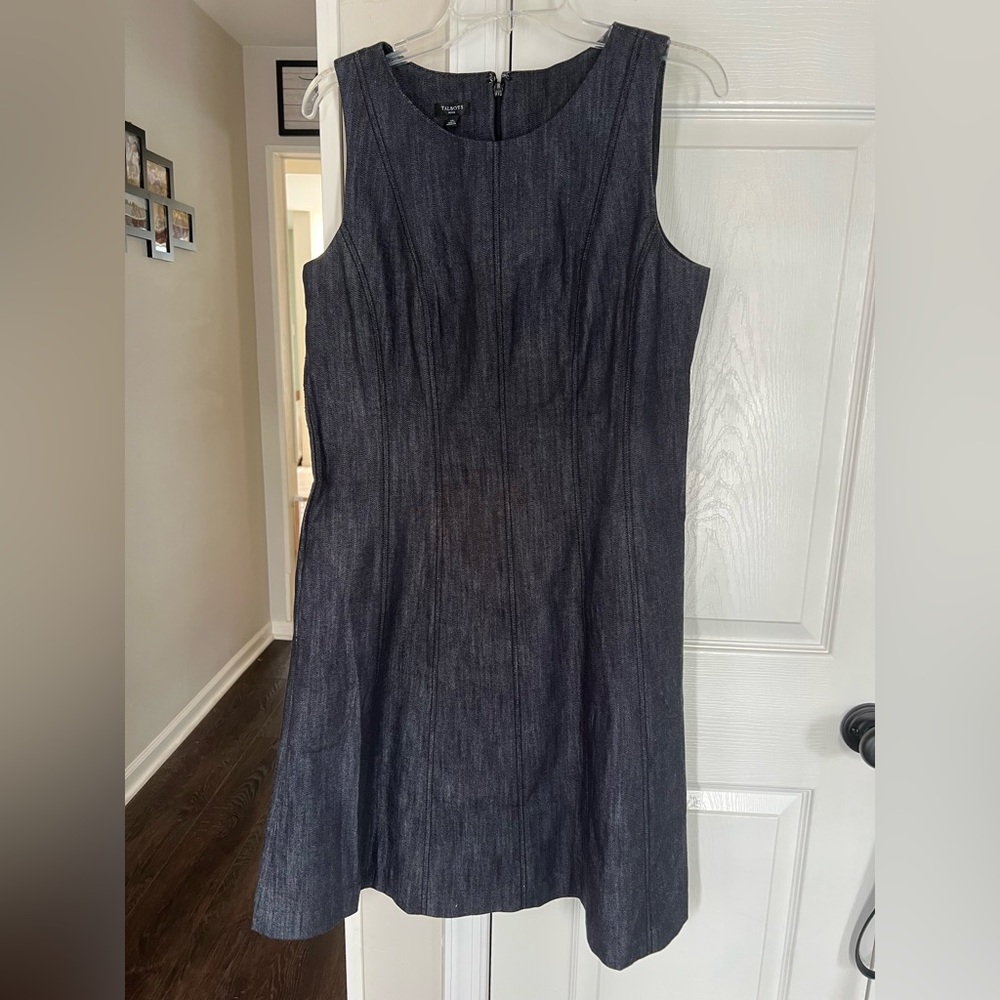 Talbots Refined Denim Charcoal Black White Sleeveless Midi Dress-Size 10 Petite